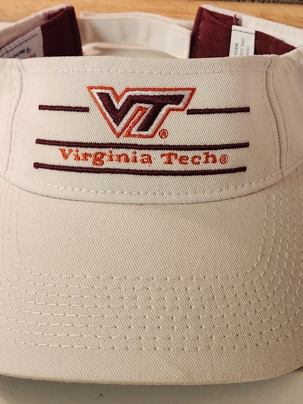 Vtg Virginia Tech Hokies Visor The Game Classic Split Bar Khaki Cream VT MINT